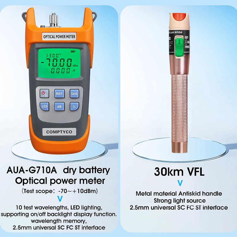 光ファイバーツールキット FC-6S ファイバークリーバー 光パワーメーター (OPM) 30mw 視覚的障害ロケーター (VFL) ファイバーストリッパー FTTH ツール