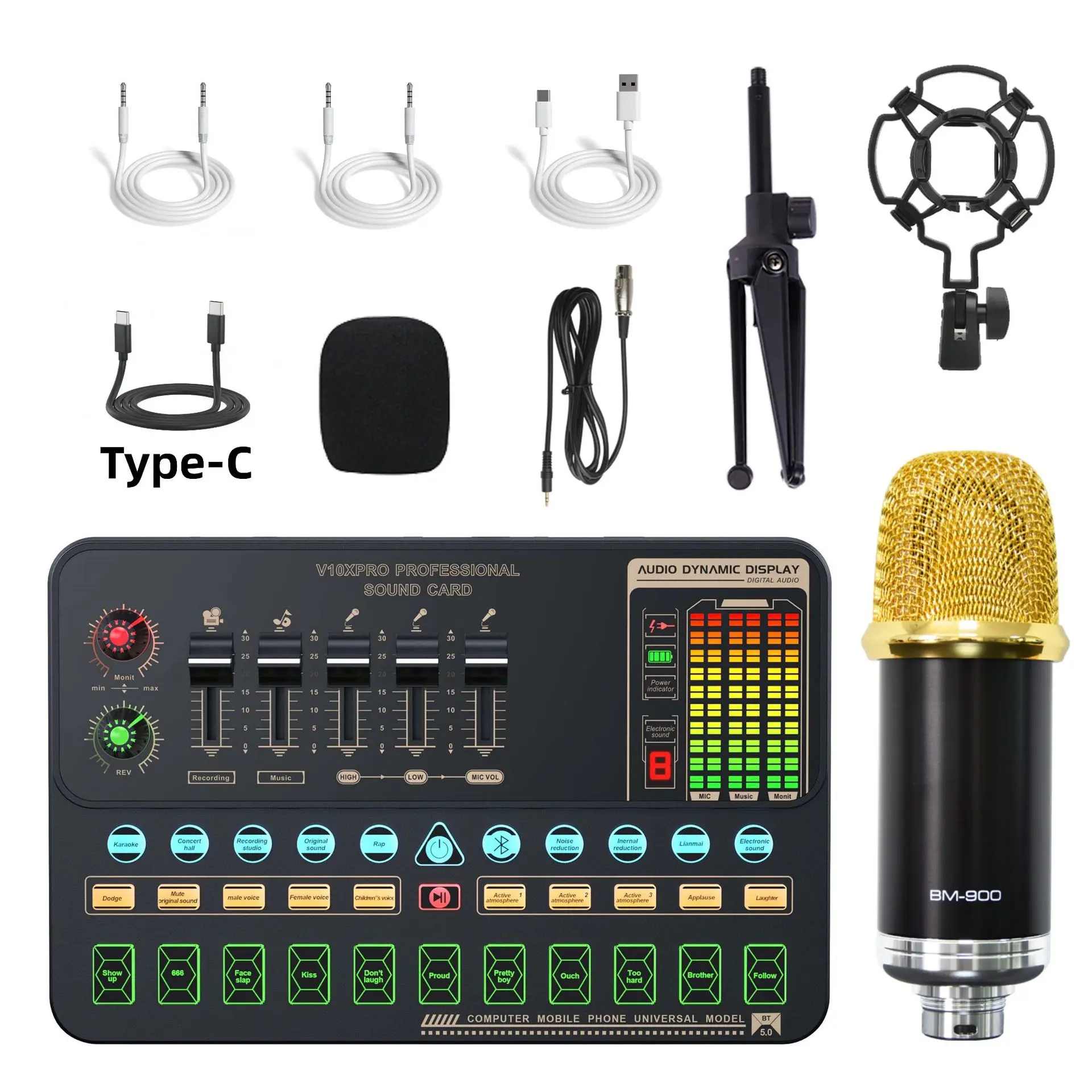 

V10xPro Live Sound Card Set BM900 Microphone For Mobile Computer Karaoke Full Set Equipment Voice Mixer V10xPro Soundcard Set