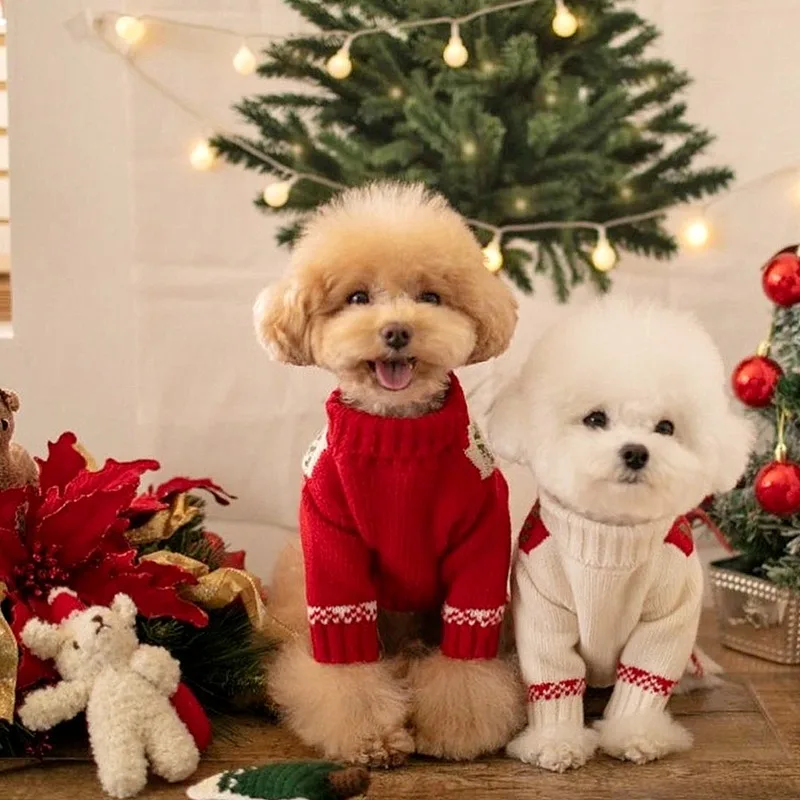 

Christmas Dog Clothes Winter Pet Sweater Puppy Snowflake Pattern Knit Bichon Warm Two Legged Clothes Pet Supplies