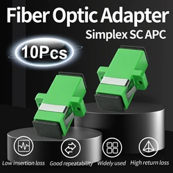 10 Pcs SC APC Couplers, Simplex Fiber Optical Adapters Cable Connectors SM Flange Type FTTH