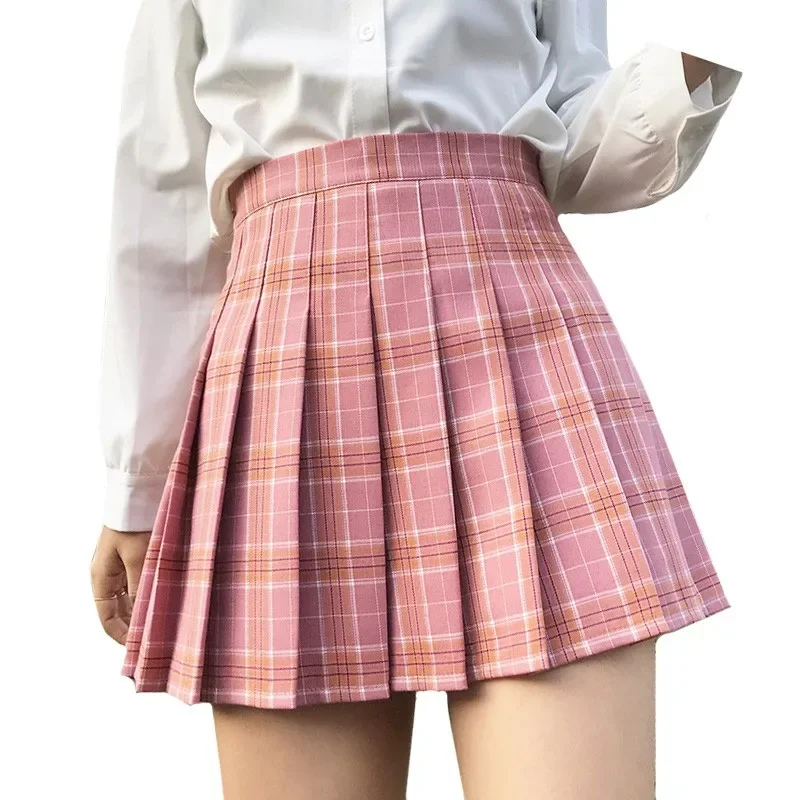 

Pop Pleated Skirt Female Student Korean Style Spring Summer Y2k New High Waist Slimming College Style A- Line Pink Plaid Skirt W