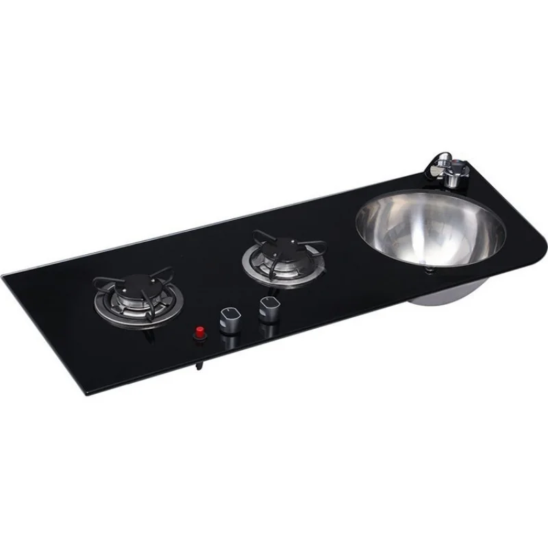 Picture 7: RV Camper Small Size with Sink Integrated Stainless Steel Double Burner Gas Stove RV Camper Kitchen Modification Gas Stove