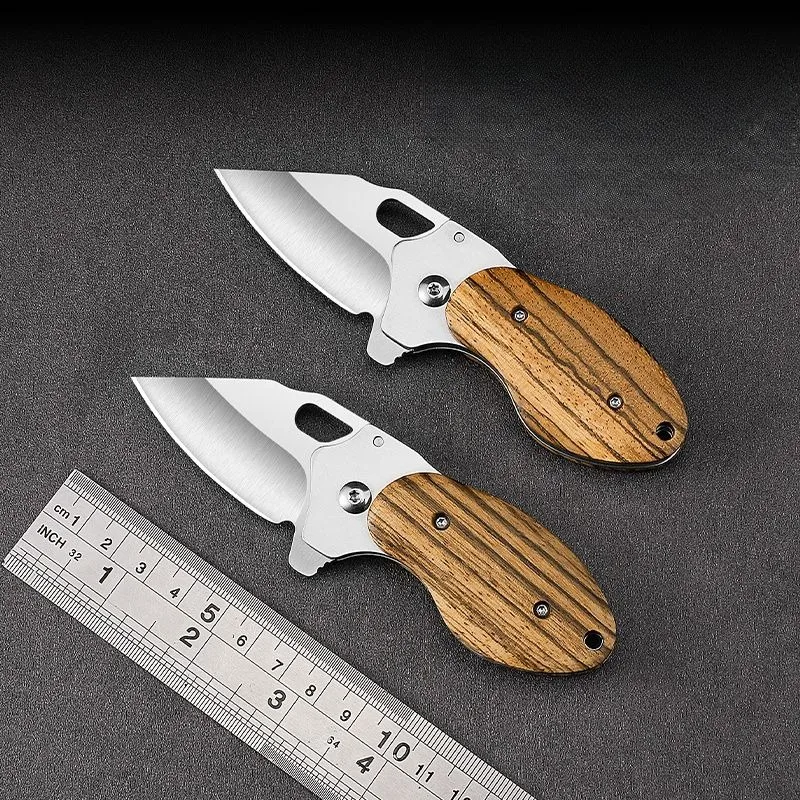 2 Piece Stainless Steel Wood Handle Folding Knife, Carry Key Pocket Knife, Camping EDC Knife, Fruit Knife