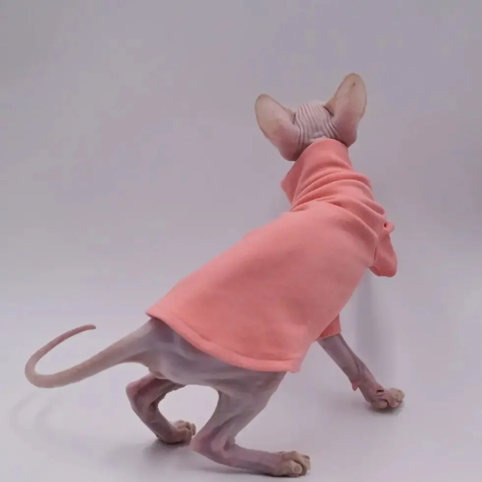 Sphynx Cat Clothes All SeasonPure Pink Hairless Cat Vest Shirt Comfort Cotton Turtleneck Outwear Coat for Devon Rex Cat Clothes