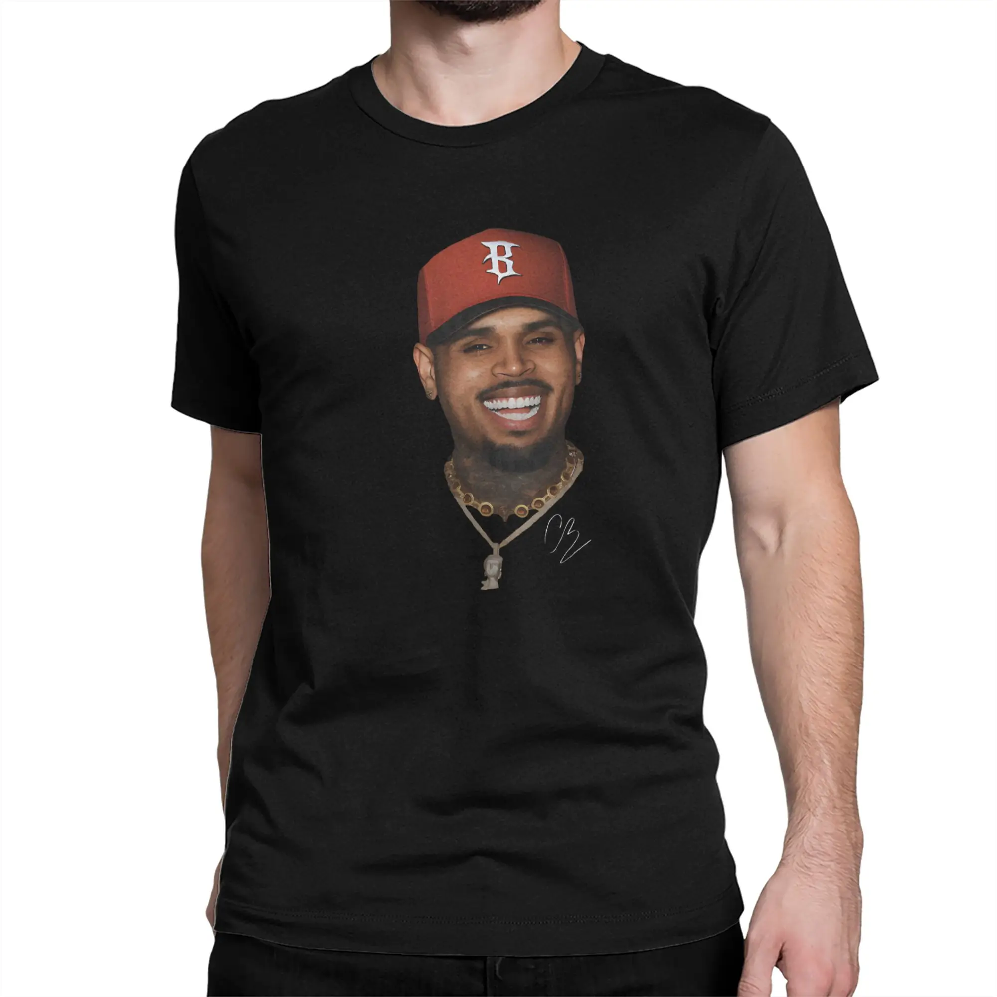 Chris Brown Smiling Portrait R&B Tour 2026 T Shirt for Men Women 100% Cotton Amazing T-Shirt Round Neck  Tees Short Sleeve Tops