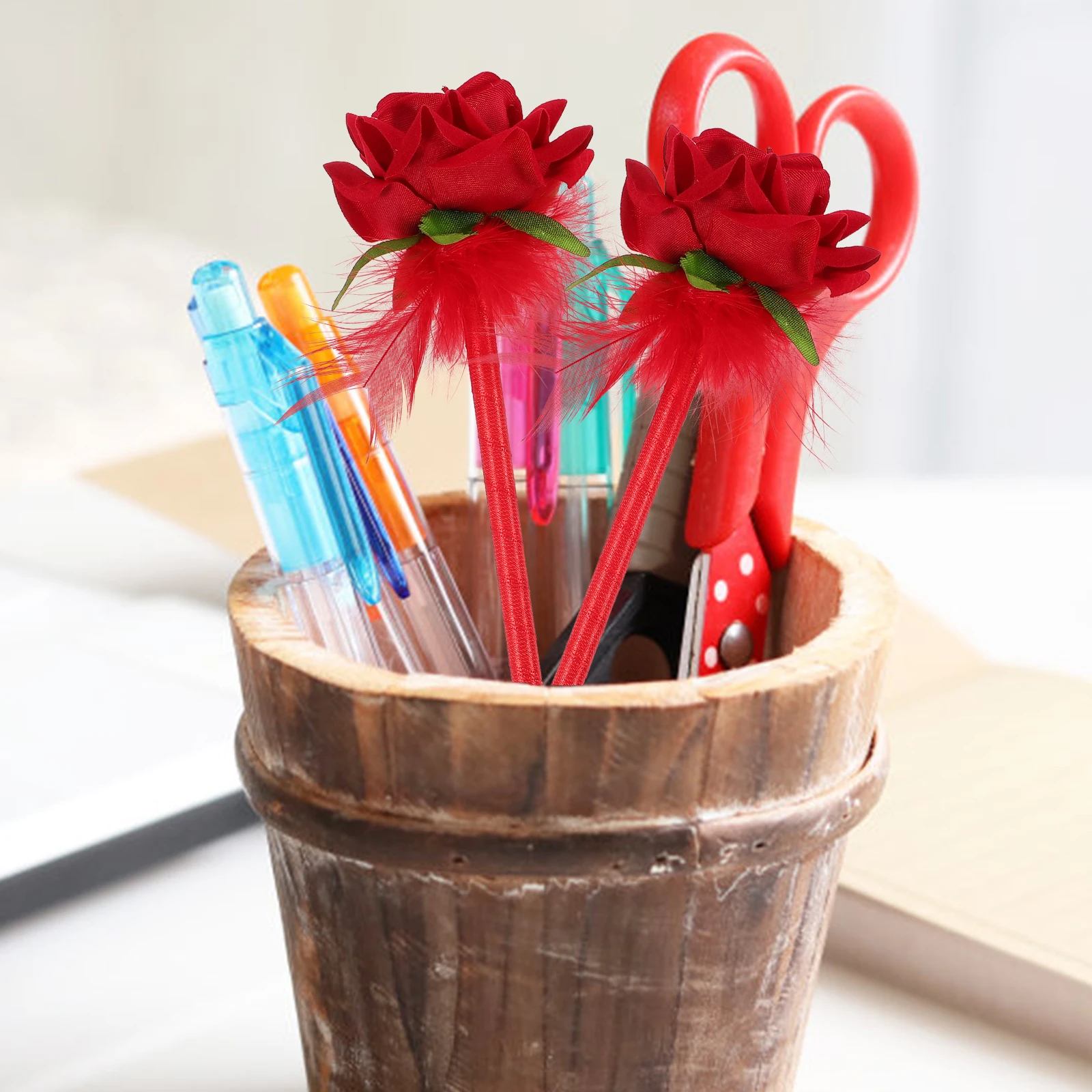 

2 Pcs Red Simulated Rose Flower Pens Smooth Writing Cute Stationery Gifts Teacher Party Floral Ballpoint Pen Office Use