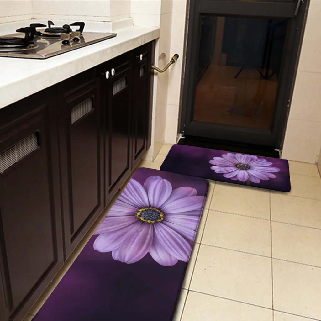 Two Sets Kitchen Mat Foot mats Flower Purple Lilac Blossom Nature Long Area Rugs Carpet for Living Room Absorbent Foot Mats