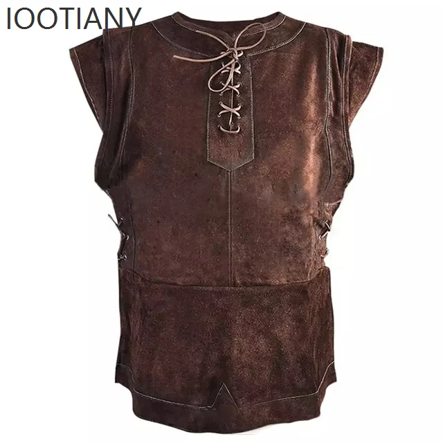 

Men Medieval Punk Vest Viking Cosplay Costumes Fashion Retro Man Vests Performance Suit Adult Costumes Short Top Jacket