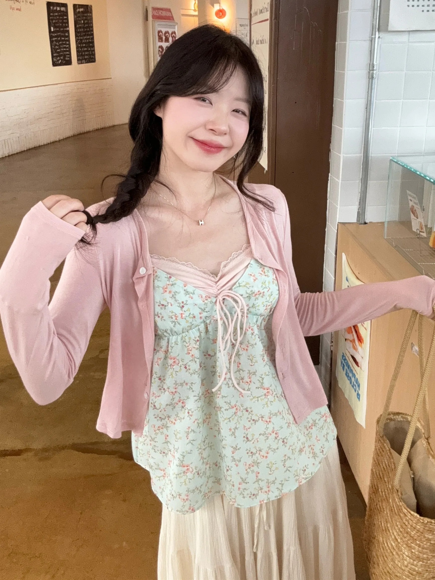 

plus Size Pure Desire Spring Summer Floral Print Halter Neck Sun Protection Top And Jacket Set Slimming Effect Commute Style