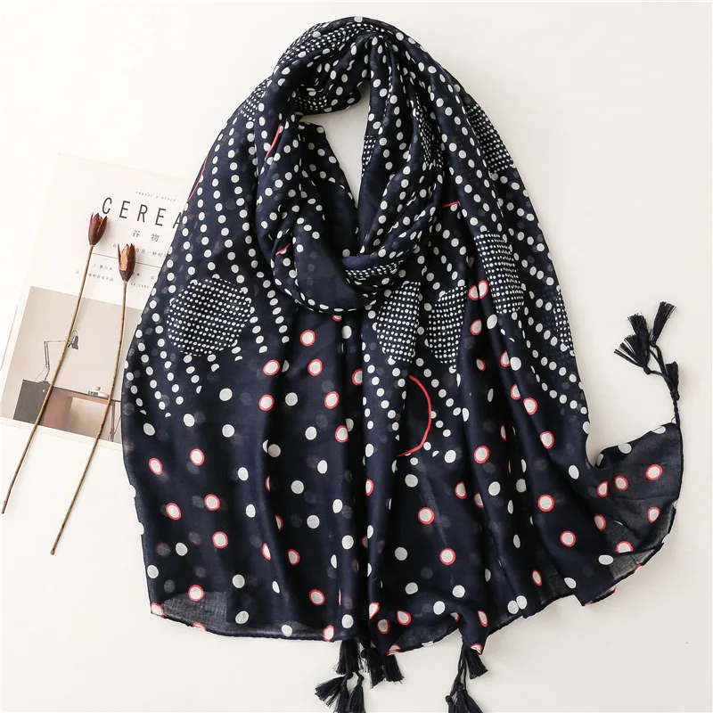 

2022 Newest Women Spot Dot Tassel Scarf Cotton Scarf Shawls