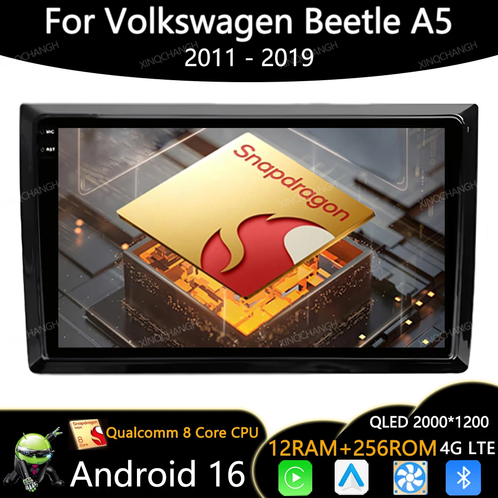 Android 16 Car Radio Multimedia Player For Volkswagen Beetle A5 2011 - 2019 GPS Qualcomm WIFI QLED 4G Stereo DSP Head Unit BT 2K