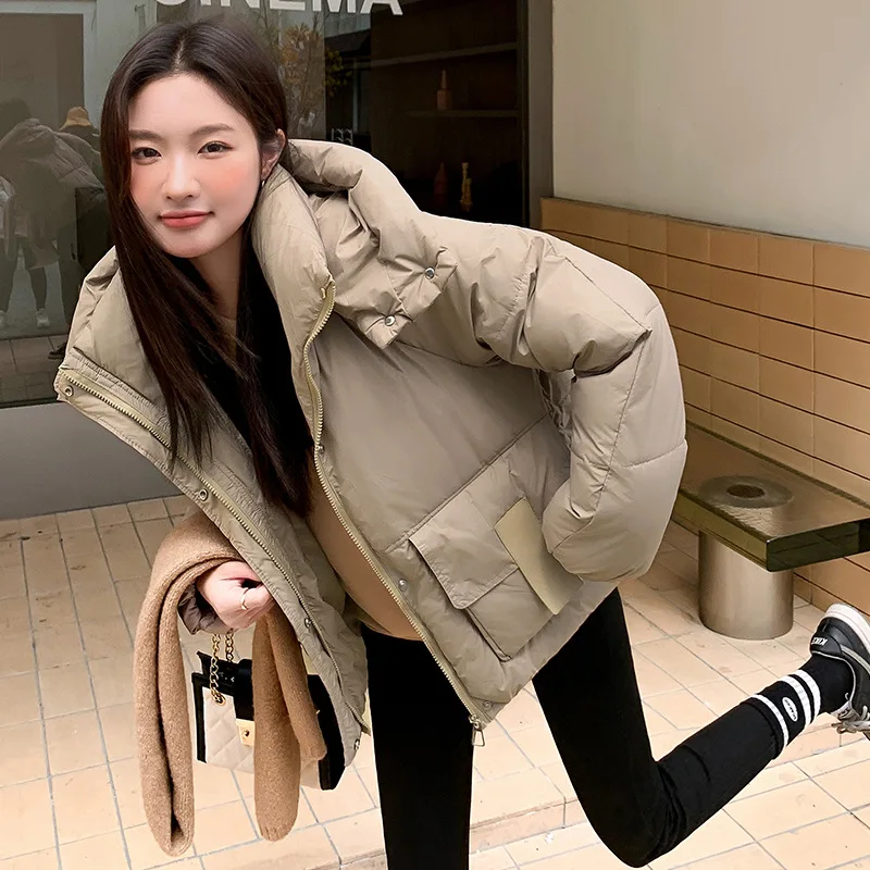 2024 Winter Chic Hooded Down Cotton Puffer Parka Coats Women Loose Solid Thicken Warm Jacket Female New Fashion Zippers Outwear