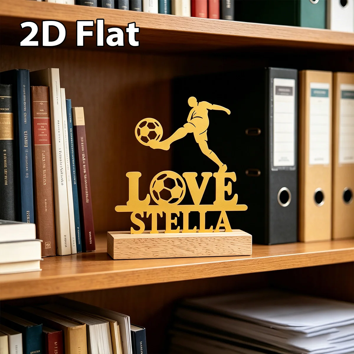 1Pc Custom Name love football Wooden Base Metal Ornament,Home Room Desktop Decor,Ideal Birthday Wedding Graduation Festive Gift view 3