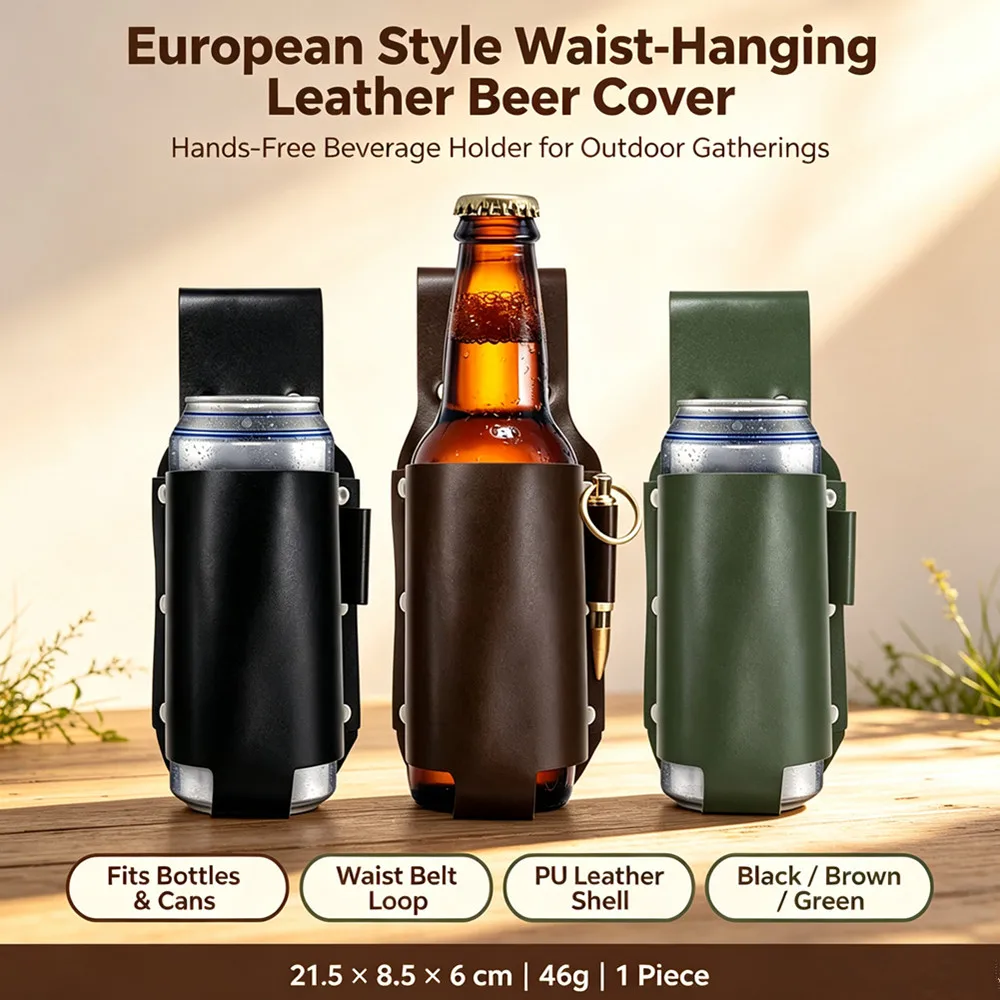 PU Leather Beer Bottle Waist Holster with Pen Holder Portable Beer Belt Bag Waist Hanging Style Leather Cup Belt Bag