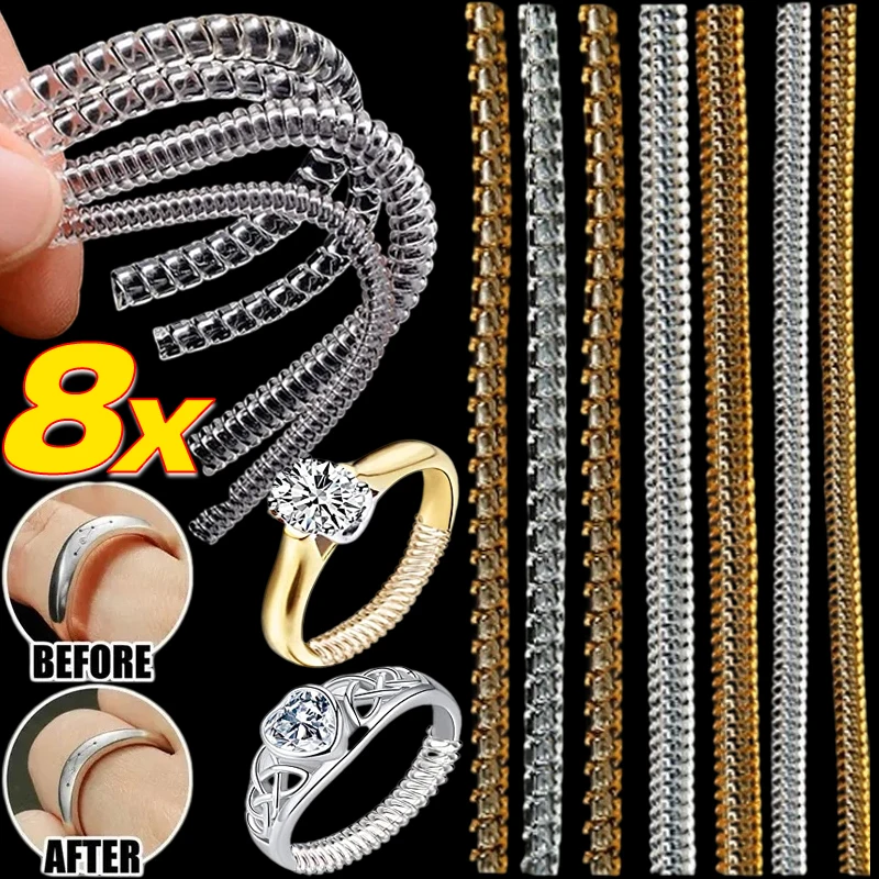 Herramientas reductoras de tamaño de anillo Invisible, anillos con resorte en espiral, ajuste de tensor transparente, herramientas de redimensionado, protector de joyería, 1/8 Uds.