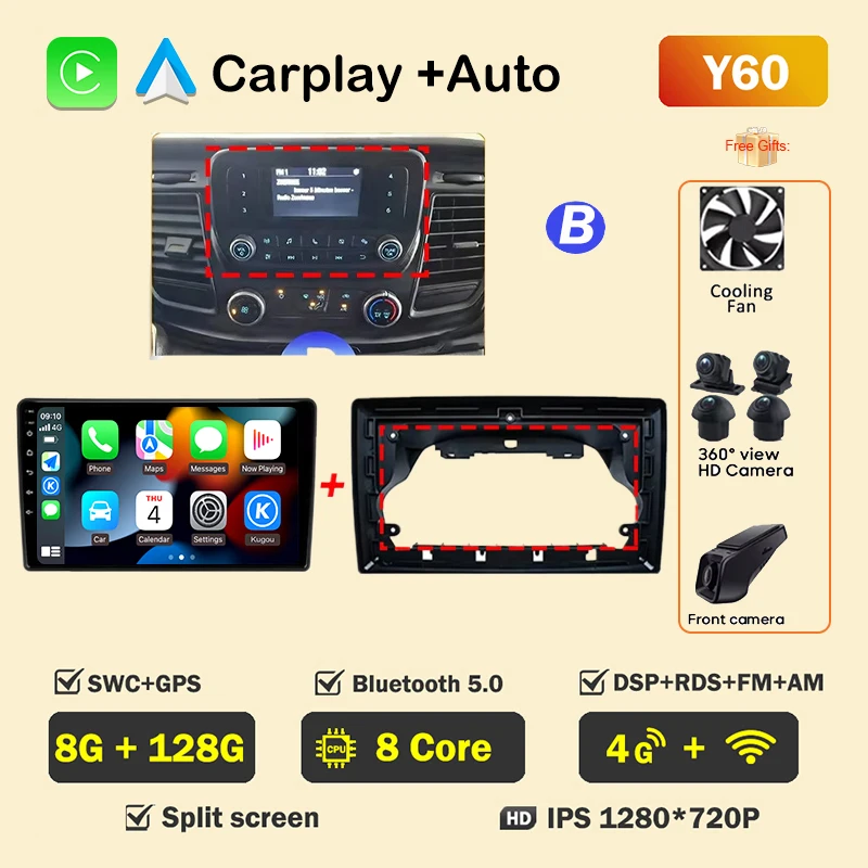Auto Radio Android voor Ford Transit Custom 350 Transit V363 2020-2022 Multimedia Videospeler Navigatie GPS GEEN 2din Head Unit