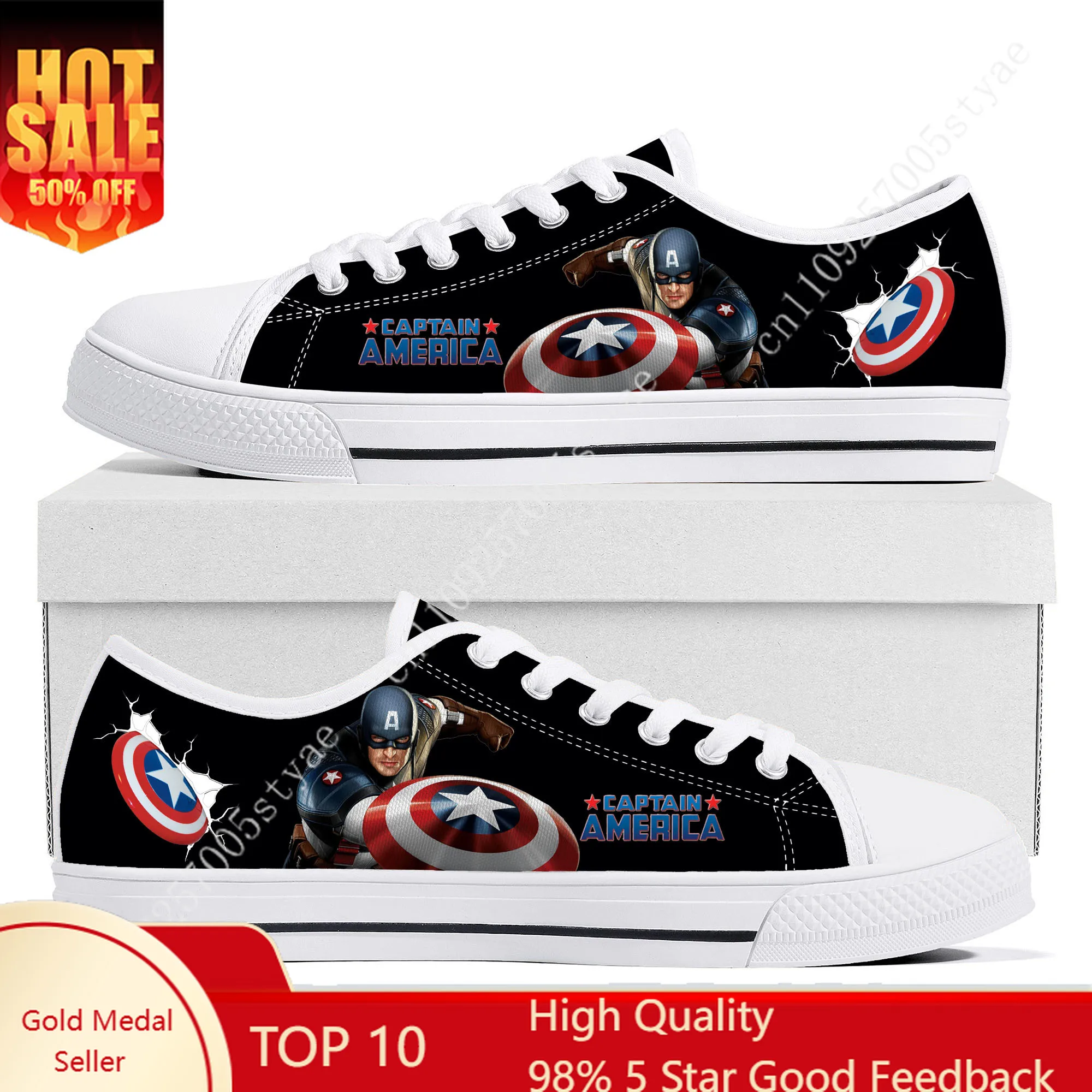 

Легкие кеды унисекс Marvel Captain America с низким верхом, повседневные, из канваса, на плоской подошве, с возможностью индивидуального дизайна