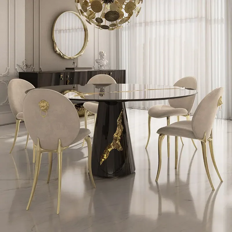 Italian light luxury solid wood round dining table modern designer villa large flat floor home high-end art crack dining table