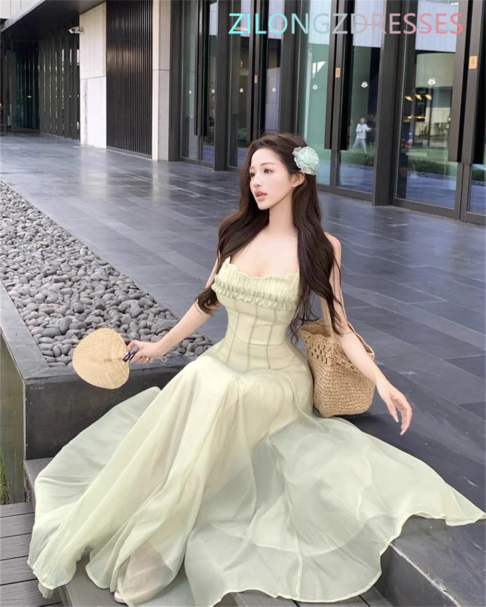 Customized   See Through  Green Chiffon Evening Dress Classic Strapless Spaghetti Straps Homecoming Dresses Vestido De image 3