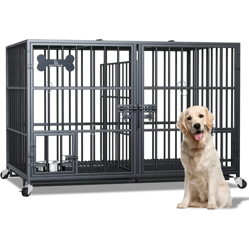 

42 inch Heavy Duty Metal Dog Crate Cage with Divider for 2 Dogs/Large Dog,All Metal Open Top Escape Proof Cage,Dog Kennel Indoor