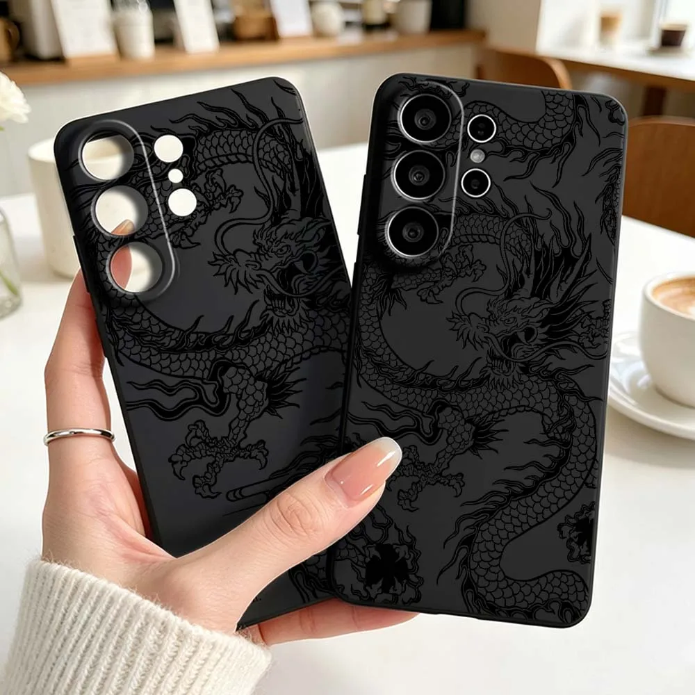 Dragon Fashion Pattern Phone Case For Samsung Galaxy S26 S25 S24 S23 S22 S21 S20 Pro Ultra Plus FE Black Silicone Cover