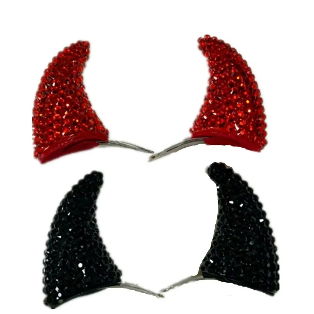 Funny Rhinestone Halloween Hair Hoop Glitter Performance Props Cow Horn Hairband Cloth Hair Accessories Horn Hairpins Makeup Up