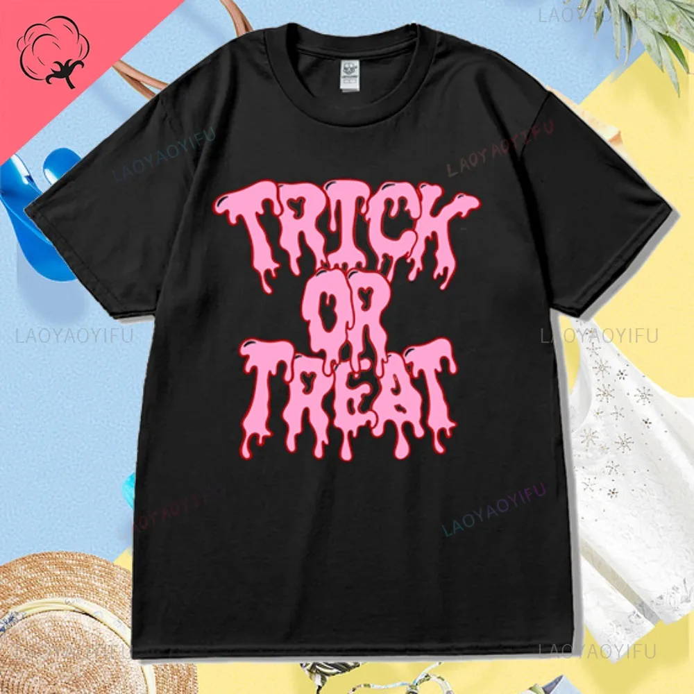 Hallowmas Kawaii Trick or Treat Printed Graphic Cotton Couple Clothes Tshirt Humor Y2k Streetwear Fashion Casual Man Tees