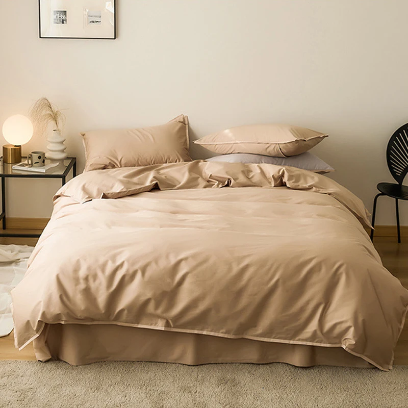 2024 Long-staple Cotton Four-piece Bed Linen Newest Plain Color Reactive Printing Cotton Bedding Simple Nordic Style Rose Gold