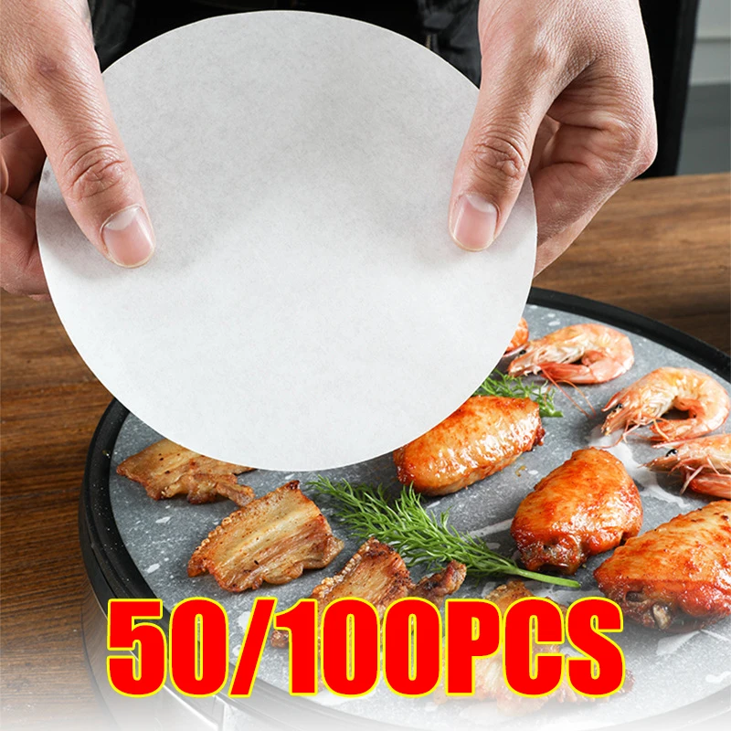 

50/100 шт. круглая бумага для выпечки, термостойкая двухсторонняя силиконовая масляная бумага, кухонная фритюрница с антипригарным покрытием для инструментов для выпечки барбекю