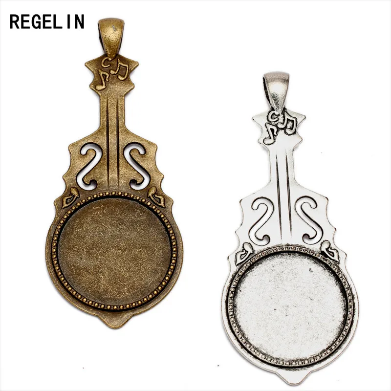 REGELIN 5pcs/lot Inner size 25mm Guitar Antique Bronze Pendant Setting Cabochon Musical Instruments Tray DIY Jewelry Findings