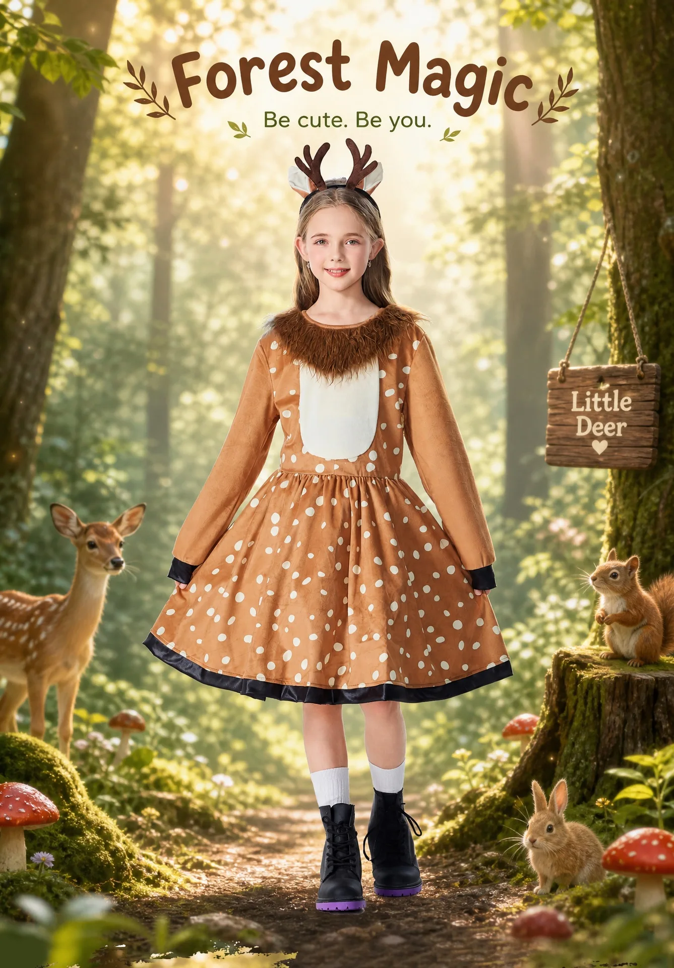 Wunderschönes Weihnachts-Rentier-Kostüm für Kinder, weiches, gepunktetes, ausgestelltes Festkleid, Weihnachts-Bühnenauftritt, Party, Tierkostüm – Detail 1