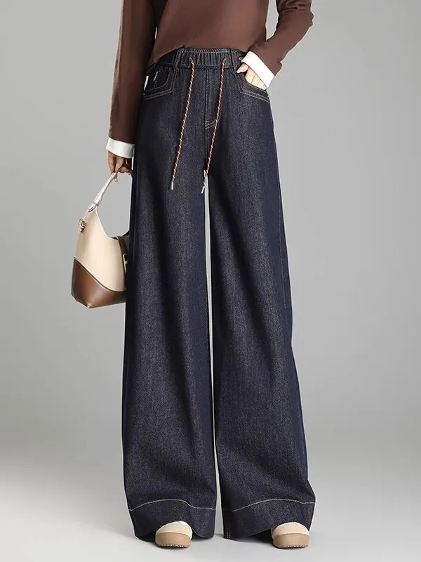 

High Waist Wide Leg Jeans Women Loose Fit Straight Long Pants Spring 2025 New Sle Slimming Cotton Stretch Denim Trousers