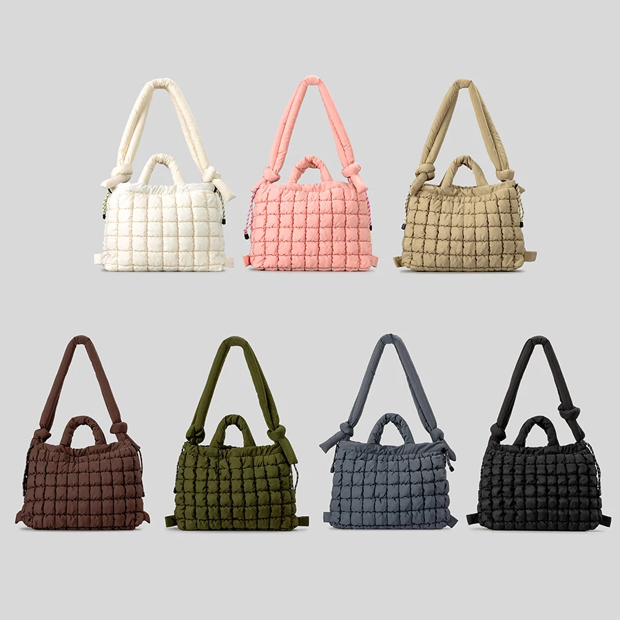 Casual Nylon Quilted Tote Bag Knotted Strap Soft Puffer Women Handbag Padded Shoulder Crossbody Bags Large Capacity Shopper Bag