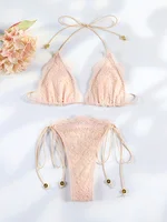 Sexy Hollow Lace Bikinis Patchwork Swimsuit Women Bathing Suits Bandage Swimwear Mujer Beachwear Triangle Bikini Set 2