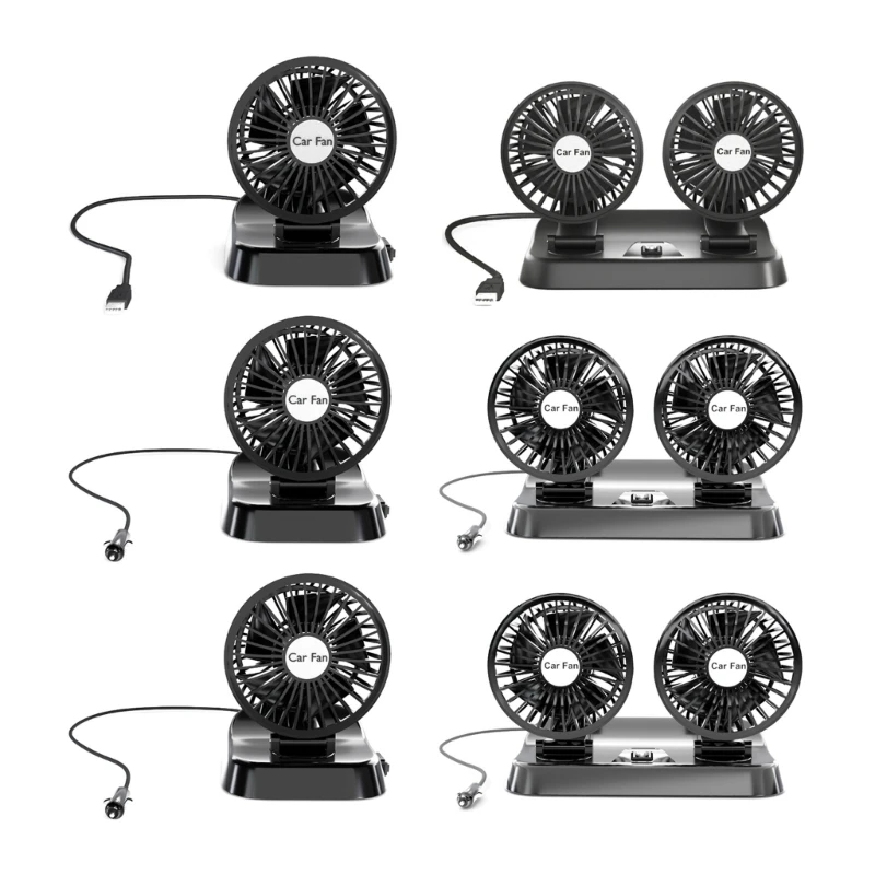 Portable Car Cooling Fan Automobile Vehicle Fan 5V/12V/24V Electric Car Fans USB/Cigarette-Lighter Plug- for Car/Vehicle