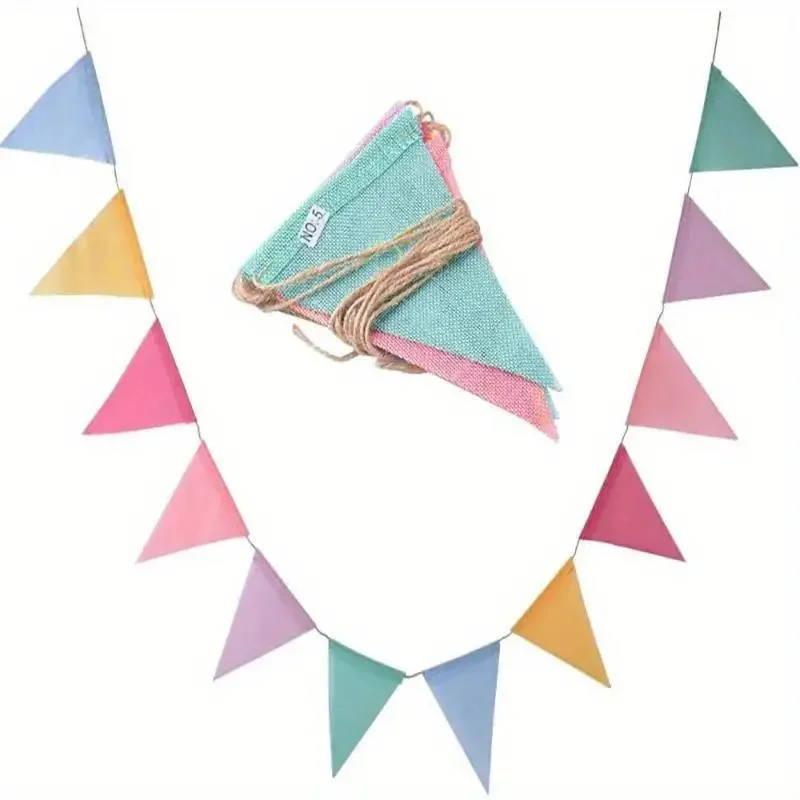 4M Buntes Jute-Leinen-Wimpelbanner Hochzeitsbanner Partygirlande Heimdekoration Geburtstagsbanner Wandbehang