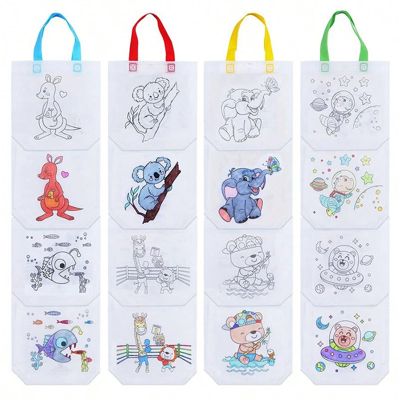 5pcs Double Sided Graffiti Bag Non-woven Fabric with Spliceable Markers Early Education Painting Toys Puzzle Drawing Toy TMZ