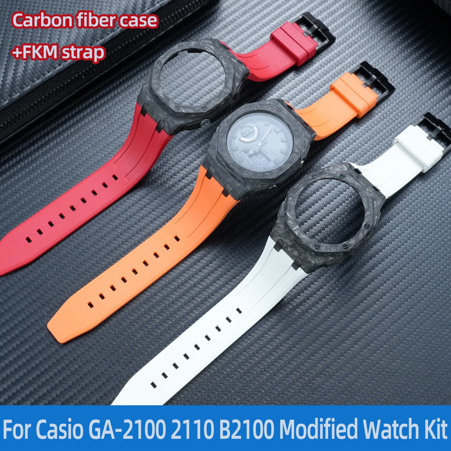 

GA2100 Lightweight Carbon Fiber Case For Casio GA-2100 2110 Sports Fluororubber Watch Strap Modified Casioak GA-B2100 Mod Kit