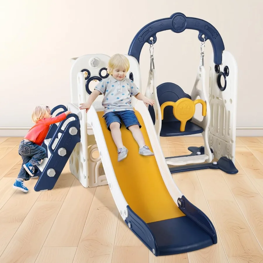 7-in-1-Rutsche und Schaukelset für Kleinkinder, freistehendes Rutsche-Kletterspielset mit Basketballkorb, Kleinkind-Spielplatz für drinnen und draußen