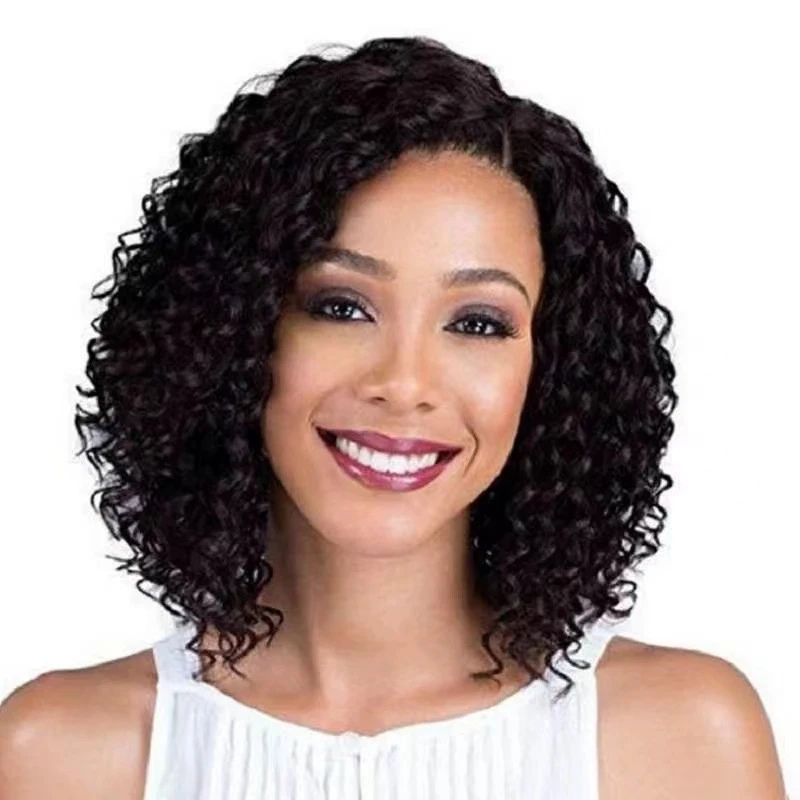 

European and American short , African small curly afro hair, middle-parted fashionable voluminous wigs, high-temperatu