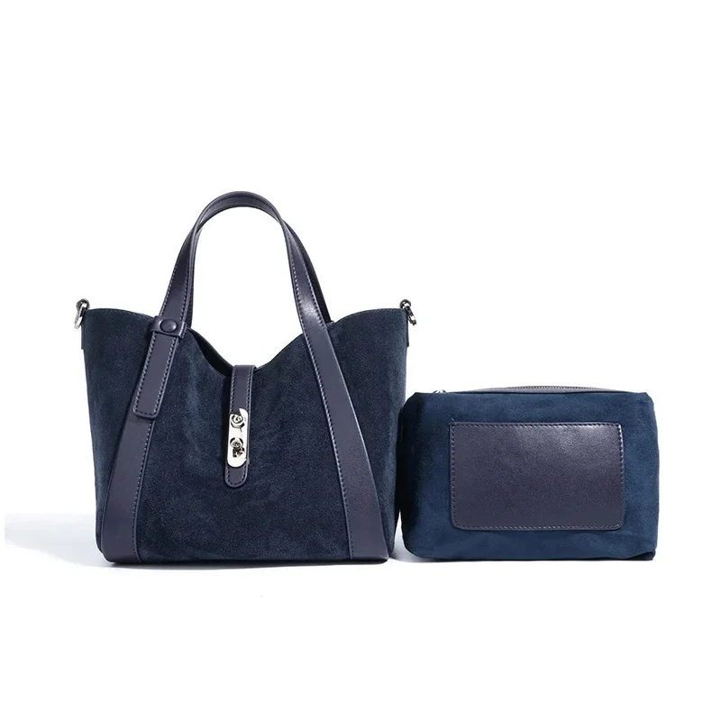 

​​Soft Textured Suede Tote Bag with Silver-Tone Lock Closure - PU Leather Strap Handbag for Women, Casual Office Work Purse ﻿ ﻿