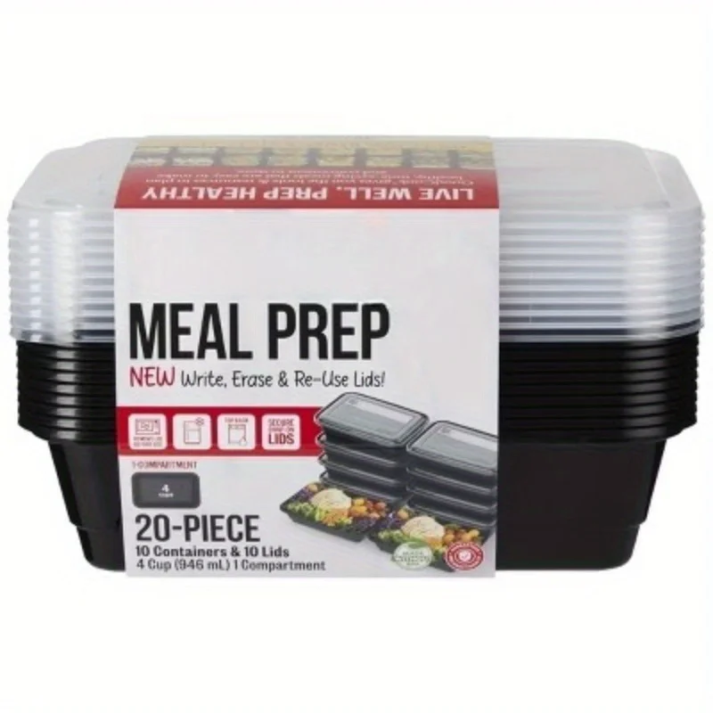 

Meal Prep 1 Compartment Rectangular Container + Lid - 4 Cups - 20 pcs/10 pcs - Black,