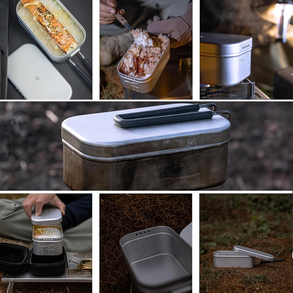 مقبض صندوق بينتو قابل للطي، حاوية غداء للبالغين، أدوات طهي للتخييم من الألومنيوم، صندوق غداء للنزهات والتخييم والمشي لمسافات طويلة