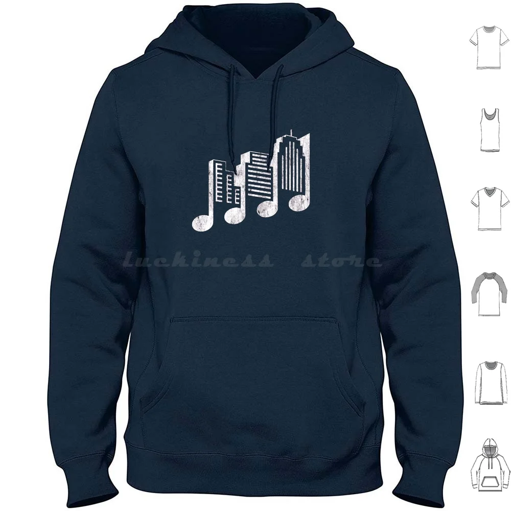 Melodicity Hoodie Cotton Long Sleeve Music City Buildings Music Note Note Melody