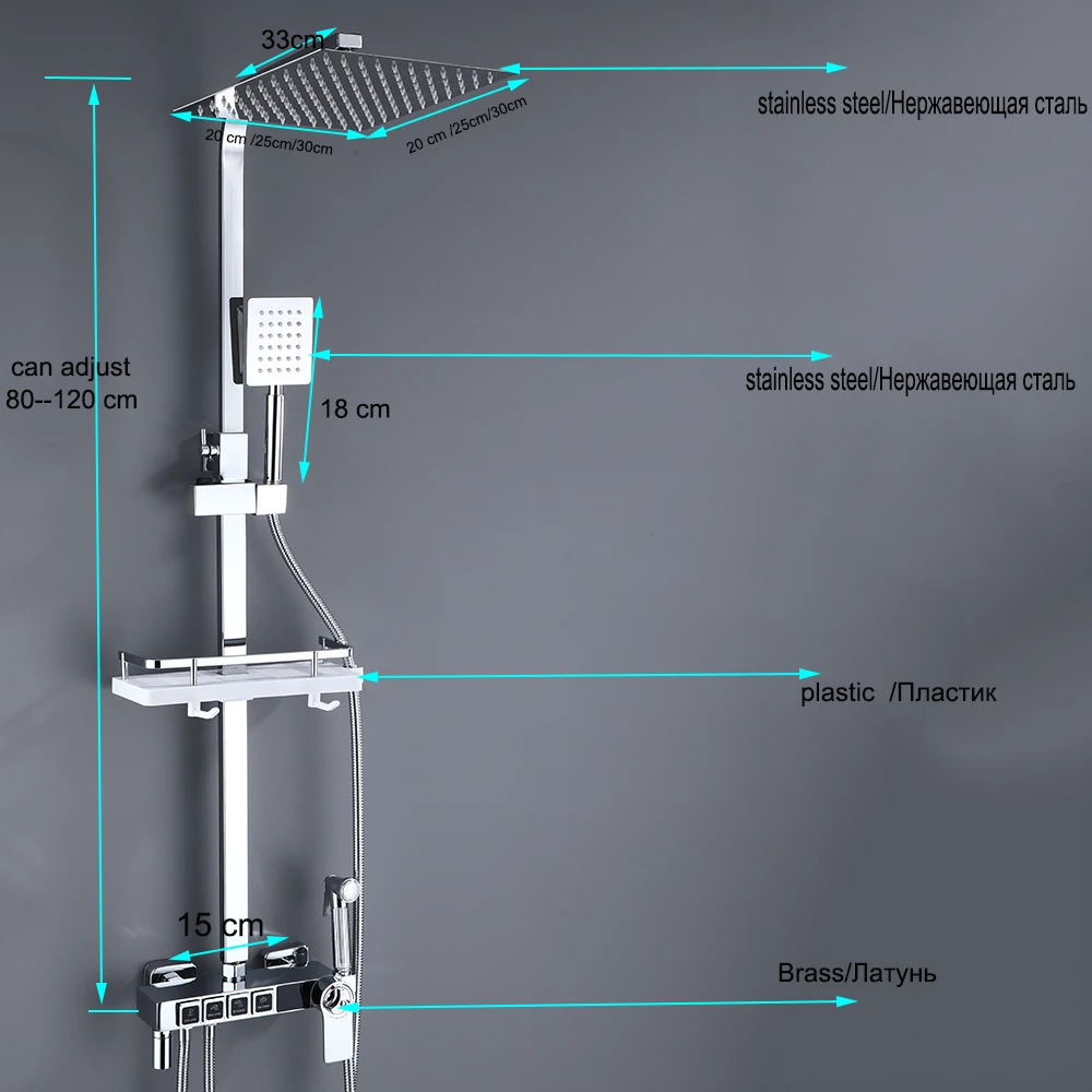 Imagem -05 - Chuva Torneira do Chuveiro Conjunto com Display Cromado Torneira Termostática ou Fria para Banheira Quente Fluxo de Água Produz Eletricidade Funções