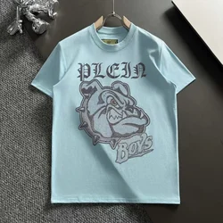 AlexPlein Rhinestones Diamond Cartoon Men Fashion Clothing Streewear 2024 Summer 100%Cotton Round Neck Shortsleeve homme Tshirt