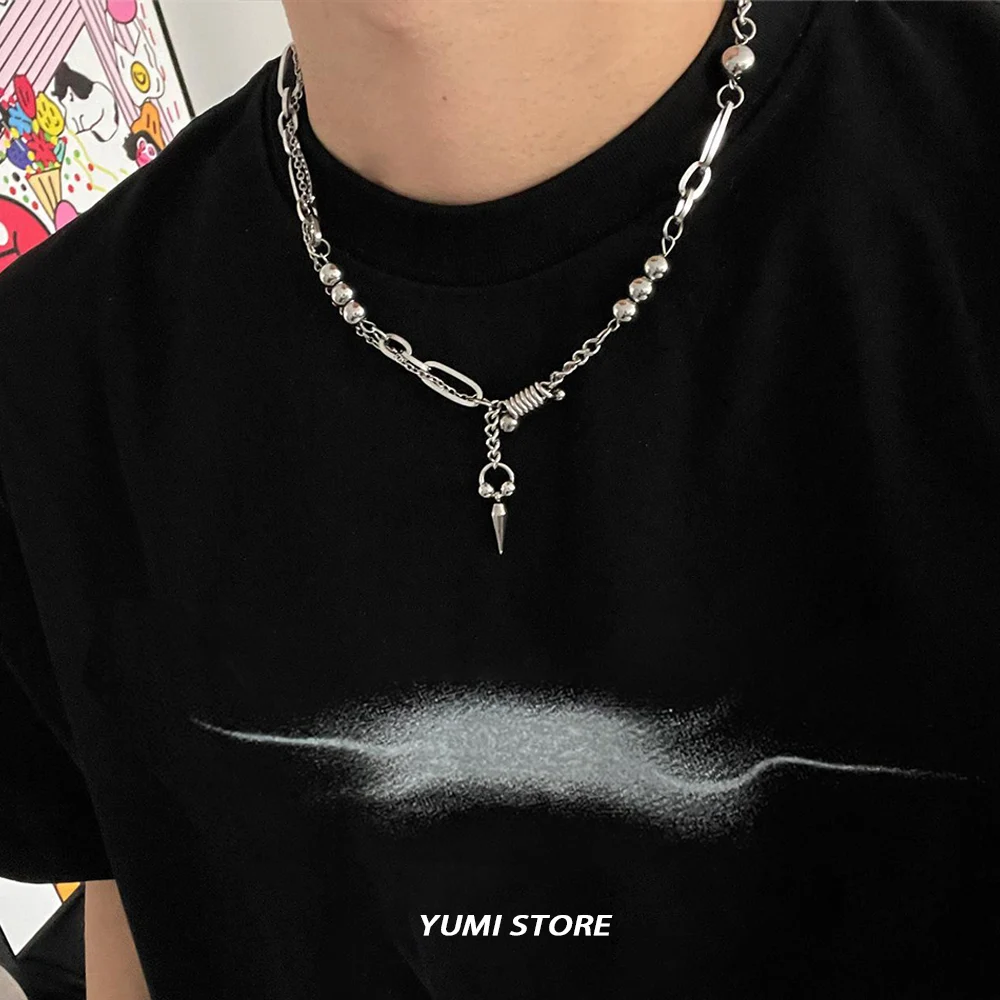 Hip-Hop Niet Anhänger Halskette Für Mann Frau Punk Titan Stahl Spleißen Schlüsselbein Pullover Kette Unisex Schmuck Kpop Zubehör