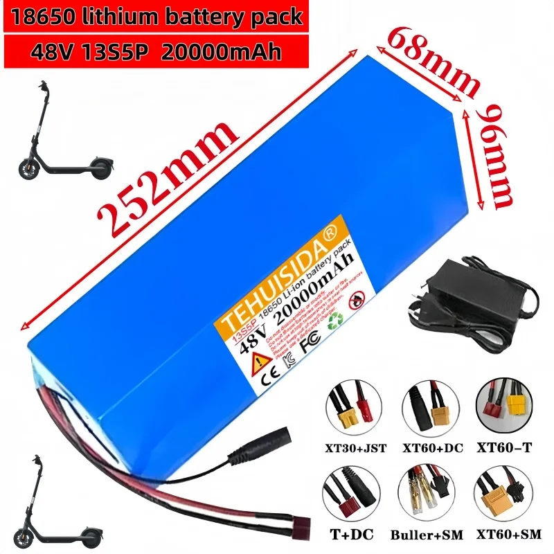 

18650 13S5P 48V 20Ah Lithium Battery with Built-in intelligent BMS, Suitable for 250-1000W Motors and Chargers