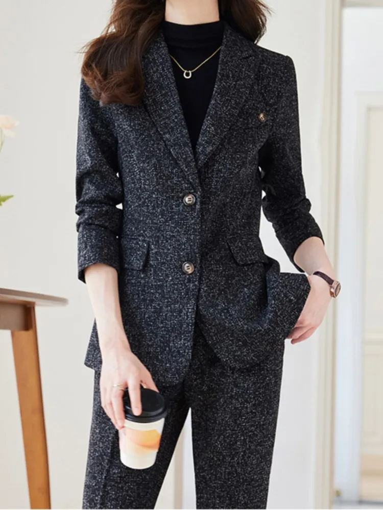 Coreano moda donna Vintage Office Blazer Pantsuit Casual elegante Chic Solid giacche pantaloni Suit femminile Business Pantsuit nuovo