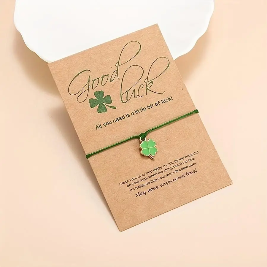 1/5/10/20/50/100pcs Handcrafted Adjustable Bracelet Featuring a Green Four-Leaf Clover, Perfect As a St. Patrick'S Day Gift for